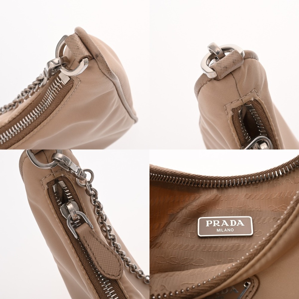 Prada Tan Nylon Saffiano Pink Beige Shoulder Leather Bag - Picture 9 of 10